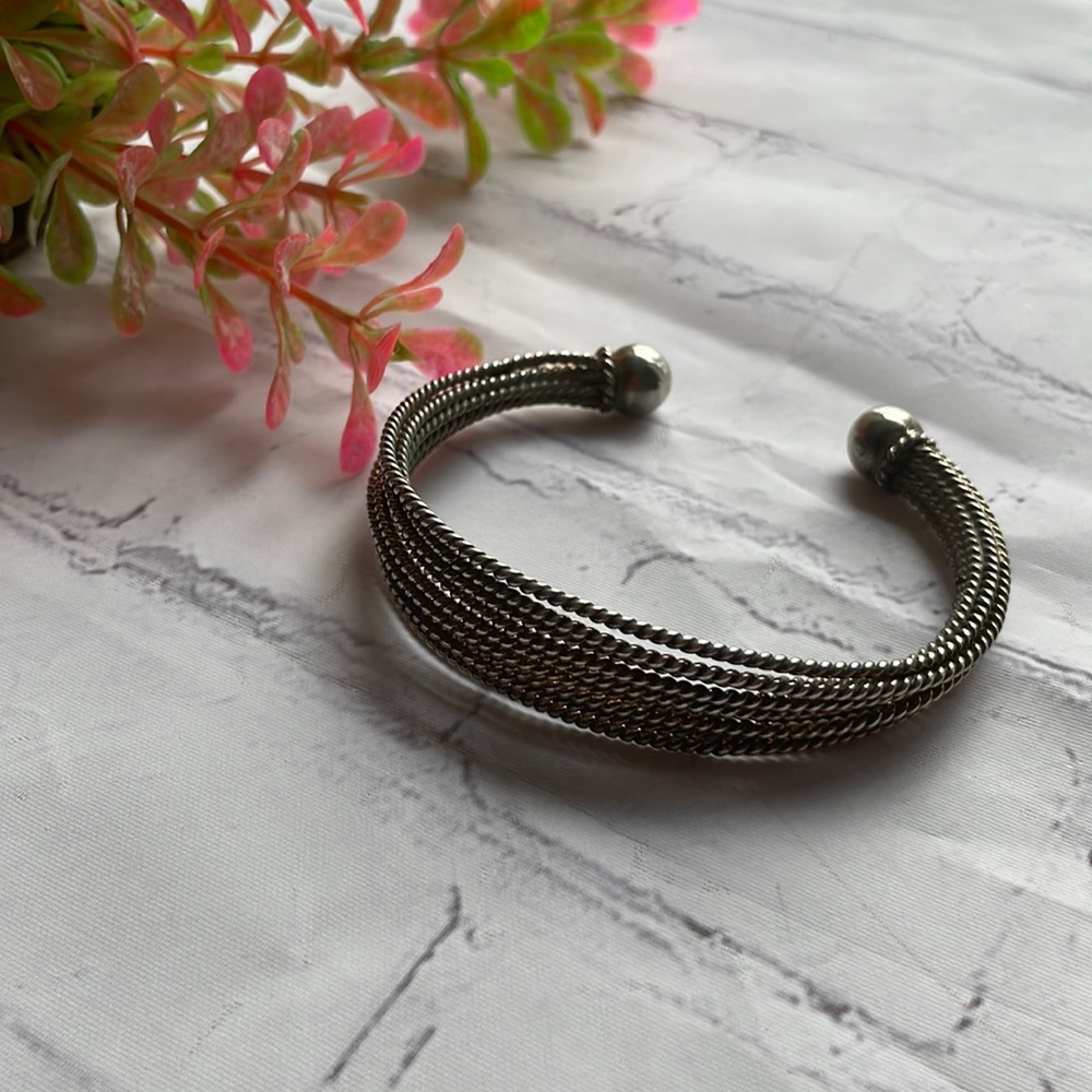 Vintage silver tone rope cuff bracelet adjustable